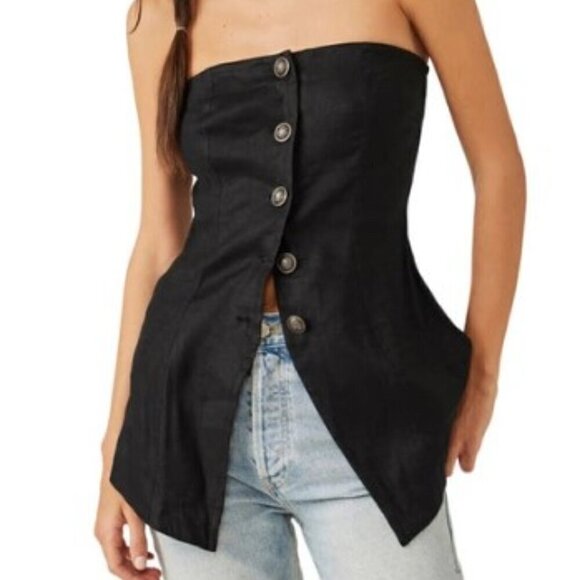 Free People NWT Women's Between Us Tube Top Black Sleeveless Strapless Top Med - Picture 1 of 13